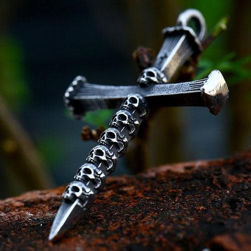 WOLFHA JEWELRY Gothic Skull Cross Stainless Steel Pendant 4