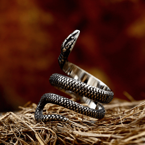 WOLFHA JEWELRY RINGS Gothic Snake Stainless Steel Ring Silver 2