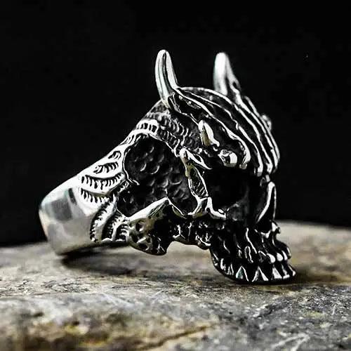 WOLFHA JEWELRY RINGS Gothic Stainless Steel Ghost Skull Ring Silver 7