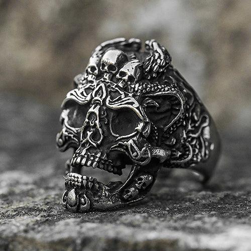 Wolfha Jewelry Gothic Stereo Engraving Punk Skull Mask Vintage Stainless Steel Ring 1