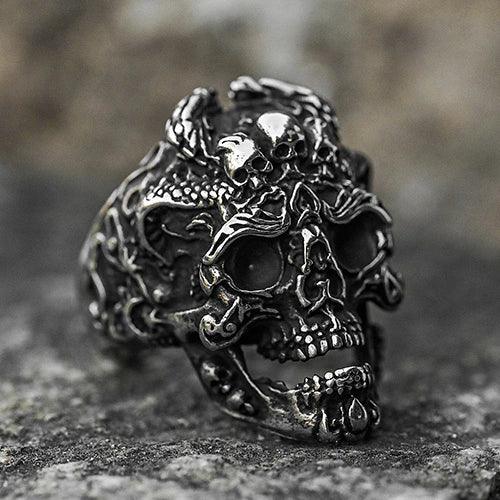 Wolfha Jewelry Gothic Stereo Engraving Punk Skull Mask Vintage Stainless Steel Ring 2