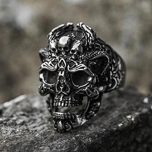 Wolfha Jewelry Gothic Stereo Engraving Punk Skull Mask Vintage Stainless Steel Ring 3