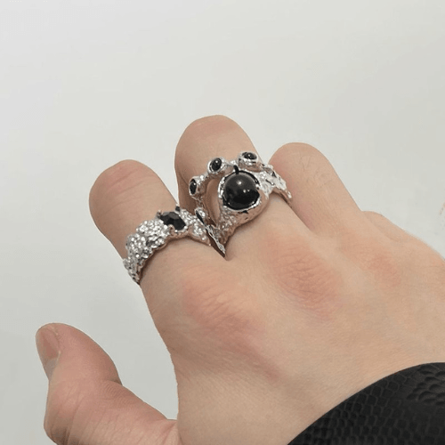 Wolfha Jewelry Gothic Vintage Punk Women Fashion Open Suite Black Gemstone Ring 3