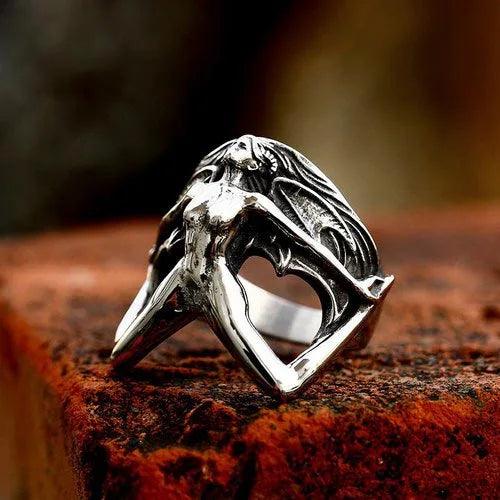 Wolfha Jewelry Gothic Wing Demon Skull Ring 1