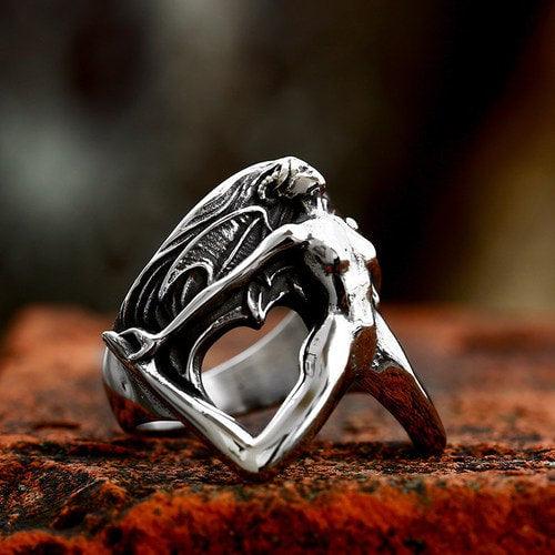 Wolfha Jewelry Gothic Wing Demon Skull Ring 2