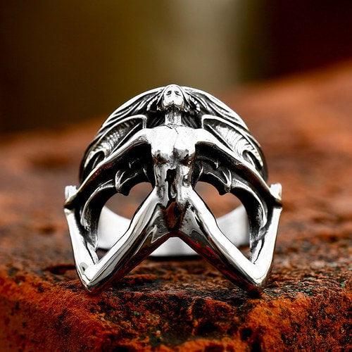 Wolfha Jewelry Gothic Wing Demon Skull Ring 3