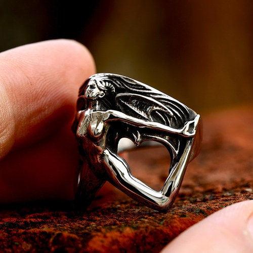 Wolfha Jewelry Gothic Wing Demon Skull Ring 4