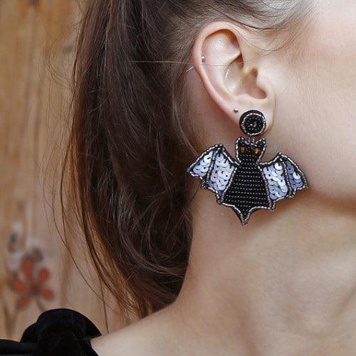Wolfha Jewelry Halloween Black Braided Bat Drop Earrings 2