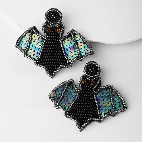 Wolfha Jewelry Halloween Black Braided Bat Drop Earrings 5