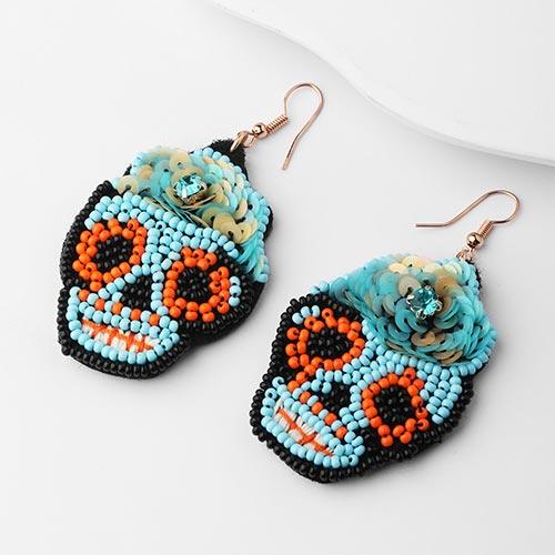 Wolfha Jewelry Halloween Colorful Knitted Skull Drop Earrings 1