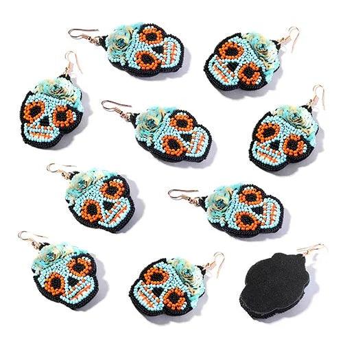 Wolfha Jewelry Halloween Colorful Knitted Skull Drop Earrings 5