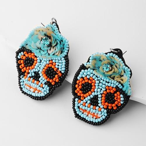 Wolfha Jewelry Halloween Colorful Knitted Skull Drop Earrings 2