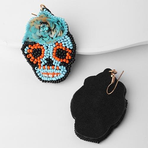Wolfha Jewelry Halloween Colorful Knitted Skull Drop Earrings 3