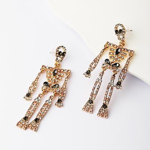 Wolfha Jewelry Halloween Gold Rhinestone Skeleton Earrings Dangle 1