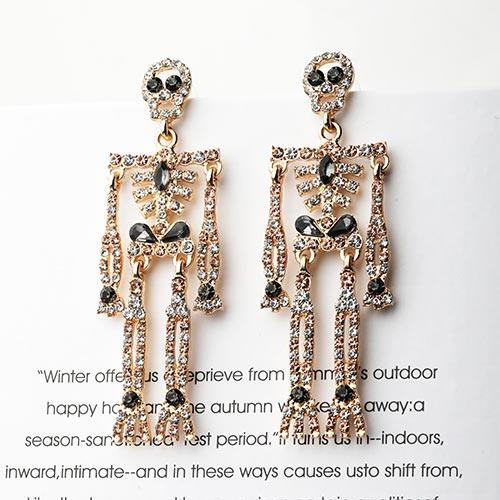 Wolfha Jewelry Halloween Gold Rhinestone Skeleton Earrings Dangle 4