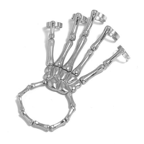 Wolfha Jewelry Halloween Hand Chain Silver Skeleton Bone Bracelet  1