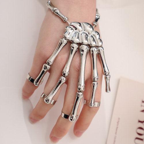 Wolfha Jewelry Halloween Hand Chain Silver Skeleton Bone Bracelet 2