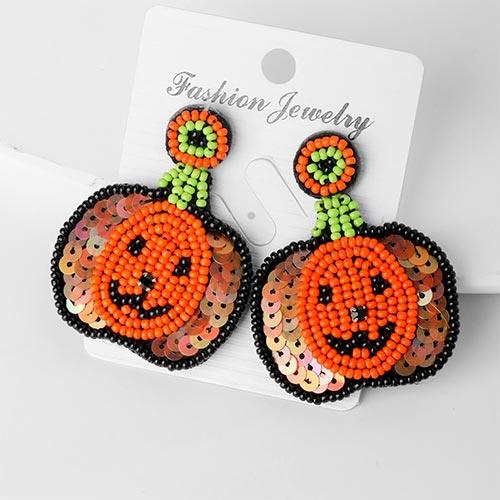 Wolfha Jewelry Halloween Hand Knit Pumpkin Drop Earrings 1