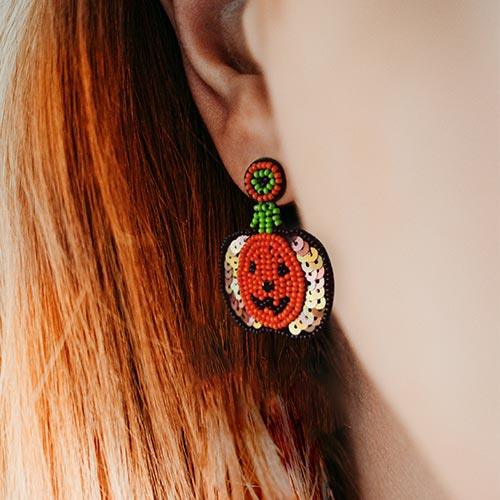 Wolfha Jewelry Halloween Hand Knit Pumpkin Drop Earrings 2