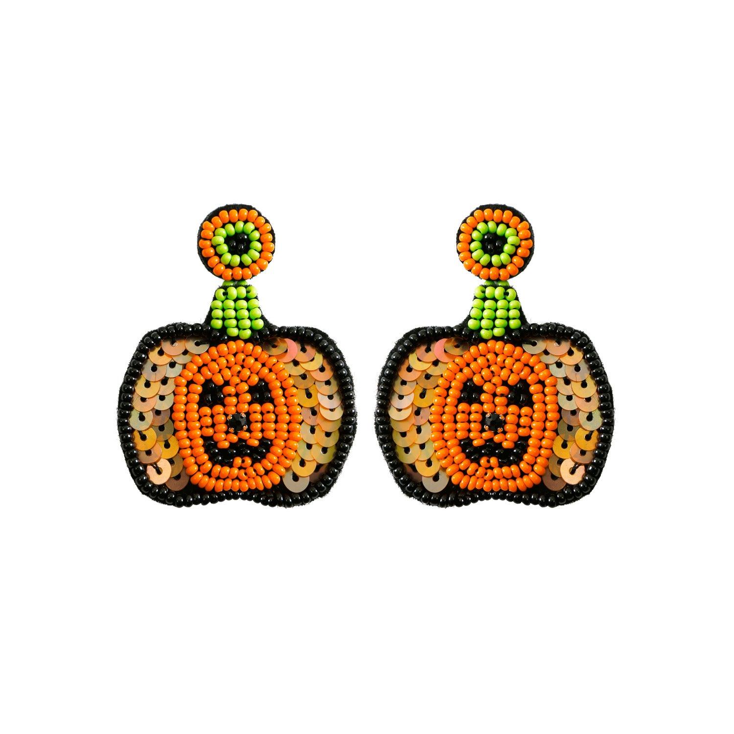 Wolfha Jewelry Halloween Hand Knit Pumpkin Drop Earrings 6
