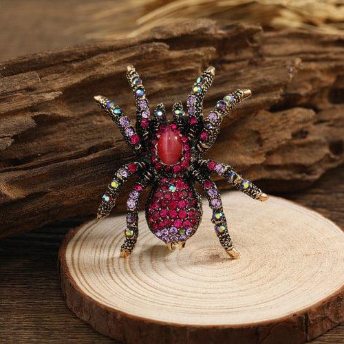 Wolfha Jewelry Halloween Red Luxury Big Spider Brooch 1