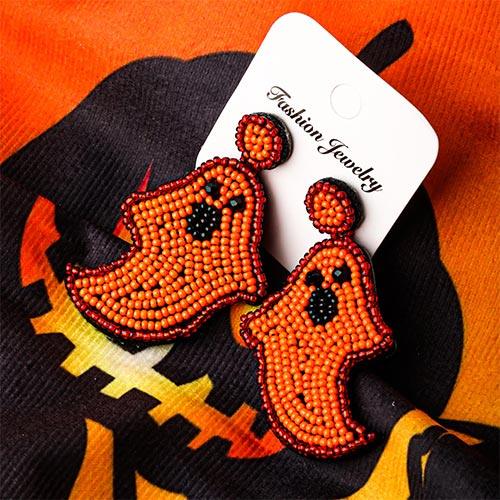 Wolfha Jewelry Halloween Red Orange Knitted Ghost Drop Earrings 1
