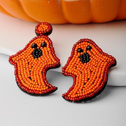 Wolfha Jewelry Halloween Red Orange Knitted Ghost Drop Earrings 2