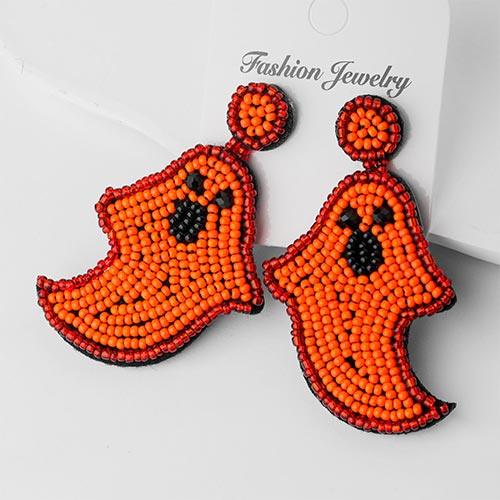 Wolfha Jewelry Halloween Red Orange Knitted Ghost Drop Earrings 3