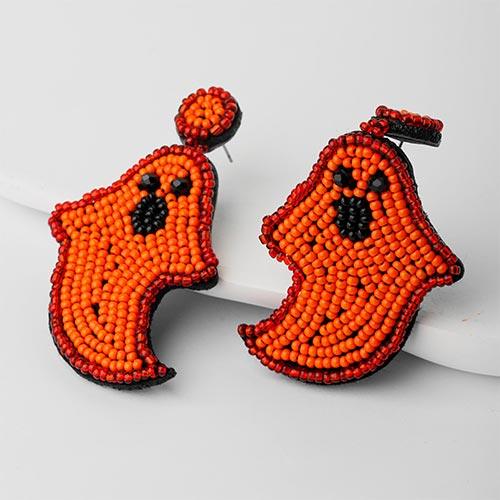 Wolfha Jewelry Halloween Red Orange Knitted Ghost Drop Earrings 4