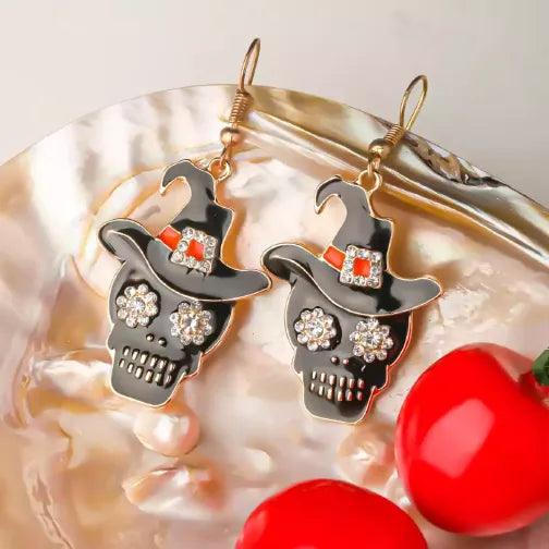 Wolfha Jewelry Halloween Skull Dark Witch Hat Earrings for Women 1