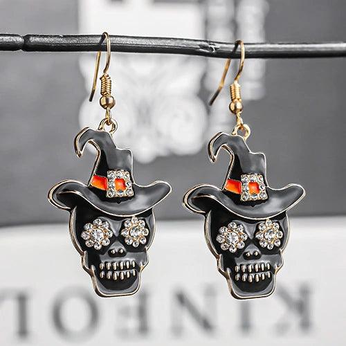 Wolfha Jewelry Halloween Skull Dark Witch Hat Earrings for Women 2