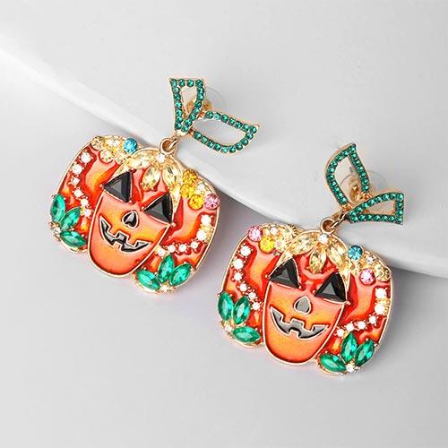 Wolfha Jewelry Halloween Skull Pumpkin Lamp Ghost Face Earrings 1
