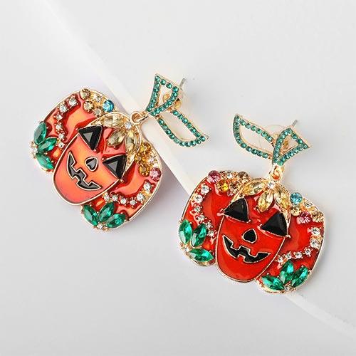 Wolfha Jewelry Halloween Skull Pumpkin Lamp Ghost Face Earrings 2