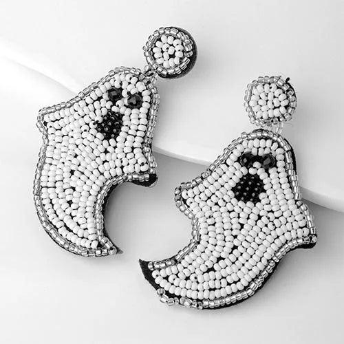 Wolfha Jewelry Halloween White Knitted Ghost Drop Earrings 1