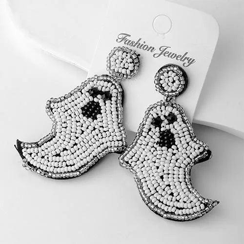 Wolfha Jewelry Halloween White Knitted Ghost Drop Earrings 2