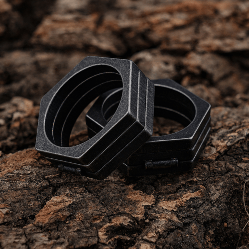 WOLFHA JEWELRY RINGS Hexagonal Simple Unique Stainless Steel Ring Black 1