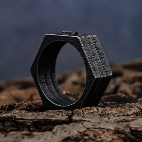 WOLFHA  JEWELRY RINGS  Hexagonal Simple Unique Stainless Steel Ring  Black 3
