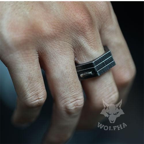 WOLFHA JEWELRY RINGS Hexagonal Simple Unique Stainless Steel Ring Black 5