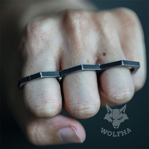 WOLFHA JEWELRY RINGS Hexagonal Simple Unique Stainless Steel Ring Black 6