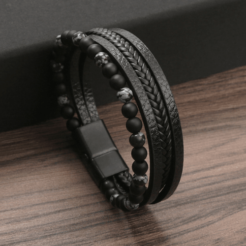 WOLFHA  JEWELRY  BRACELETS  Layered Leather Beaded Bracelet Black 1