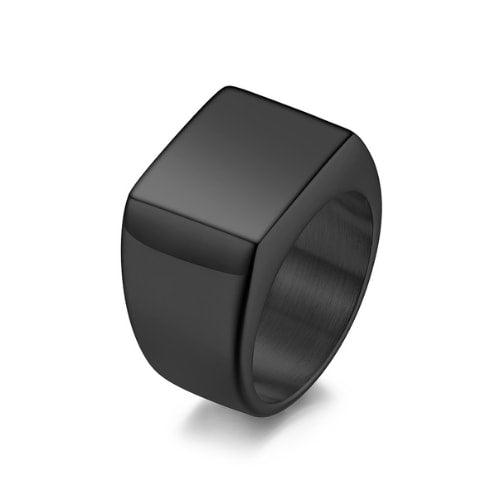 WOLFHA JEWELRY RINGS Minimalist Vintage Black Square Stainless Steel Ring Black 1