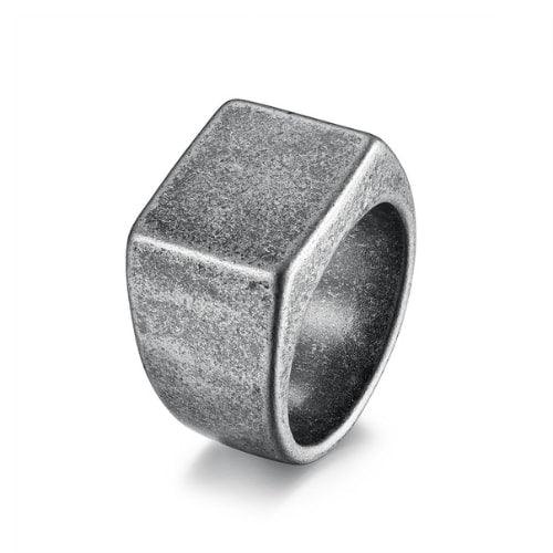 WOLFHA JEWELRY RINGS Minimalist Vintage Silver Square Stainless Steel Ring Vintage Silve 1
