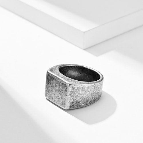 WOLFHA JEWELRY RINGS Minimalist Vintage Silver Square Stainless Steel Ring Vintage Silve 2