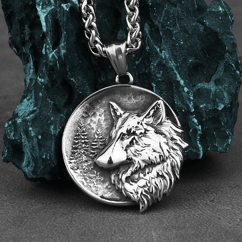 Wolfha Jewelry Norse Viking Retro Wolf Head Stainless Steel Round Pendant 1