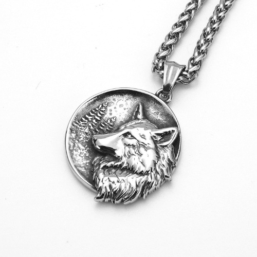 Wolfha Jewelry Norse Viking Retro Wolf Head Stainless Steel Round Pendant 3