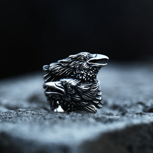 WOLFHA JEWELRY RINGS Odin Ravens Huginn and Munin Stainless Steel Nordic Ring Silver 2