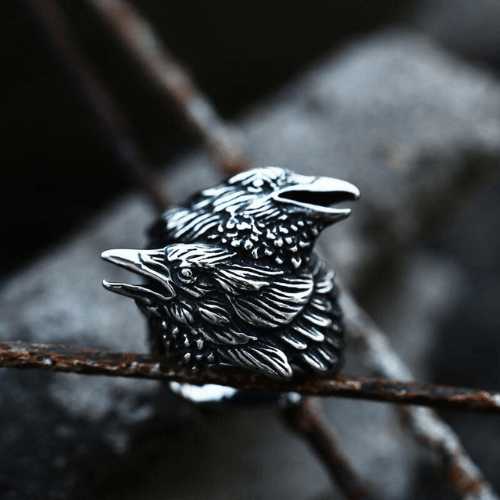 WOLFHA JEWELRY RINGS Odin Ravens Huginn and Munin Stainless Steel Nordic Ring Silver 3