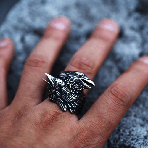 Odin Ravens Huginn and Munin Stainless Steel Nordic Ring-WOLFHA