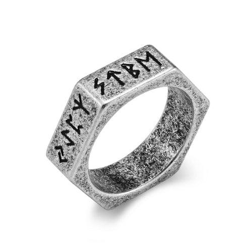 WOLFHA JEWELRY RINGS Personalized Hexagonal Nut Viking Rune Ancient Silver Ring Vintage Silver 1