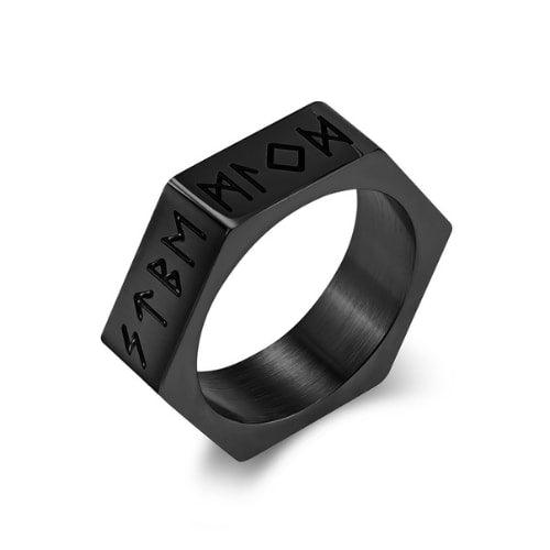WOLFHA JEWELRY RINGS Personalized Hexagonal Nut Viking Rune Black Ring Black 1